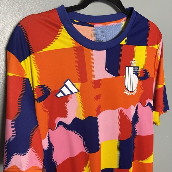 2022 World Cup ADIDAS ROYAL BELGIAN FA Slim Fit Pre-Match Soccer Jersey Men's L - Picture 2 of 8